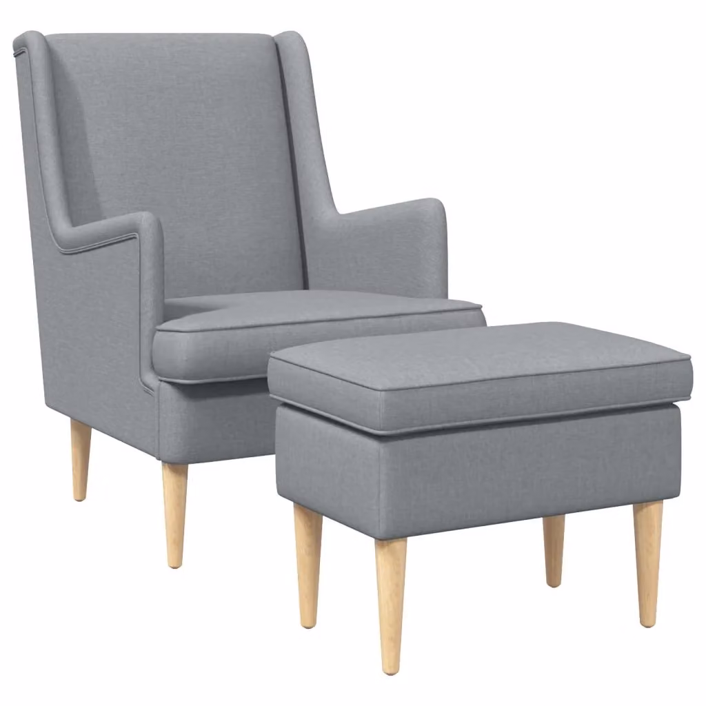 Set Poltrona con Ottoman vidaXL in Tessuto Grigio per Soggiorno e Camera da Letto – 2