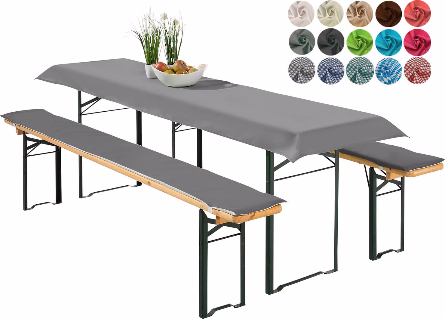 heimtexland ® Set di rivestimenti per set da birreria, 3 pezzi: tovaglia, imbottitura per panca da birreria, cuscino per seduta, decorazione da tavola, tipo 698, antracite, per tavolo da 70x220 cm