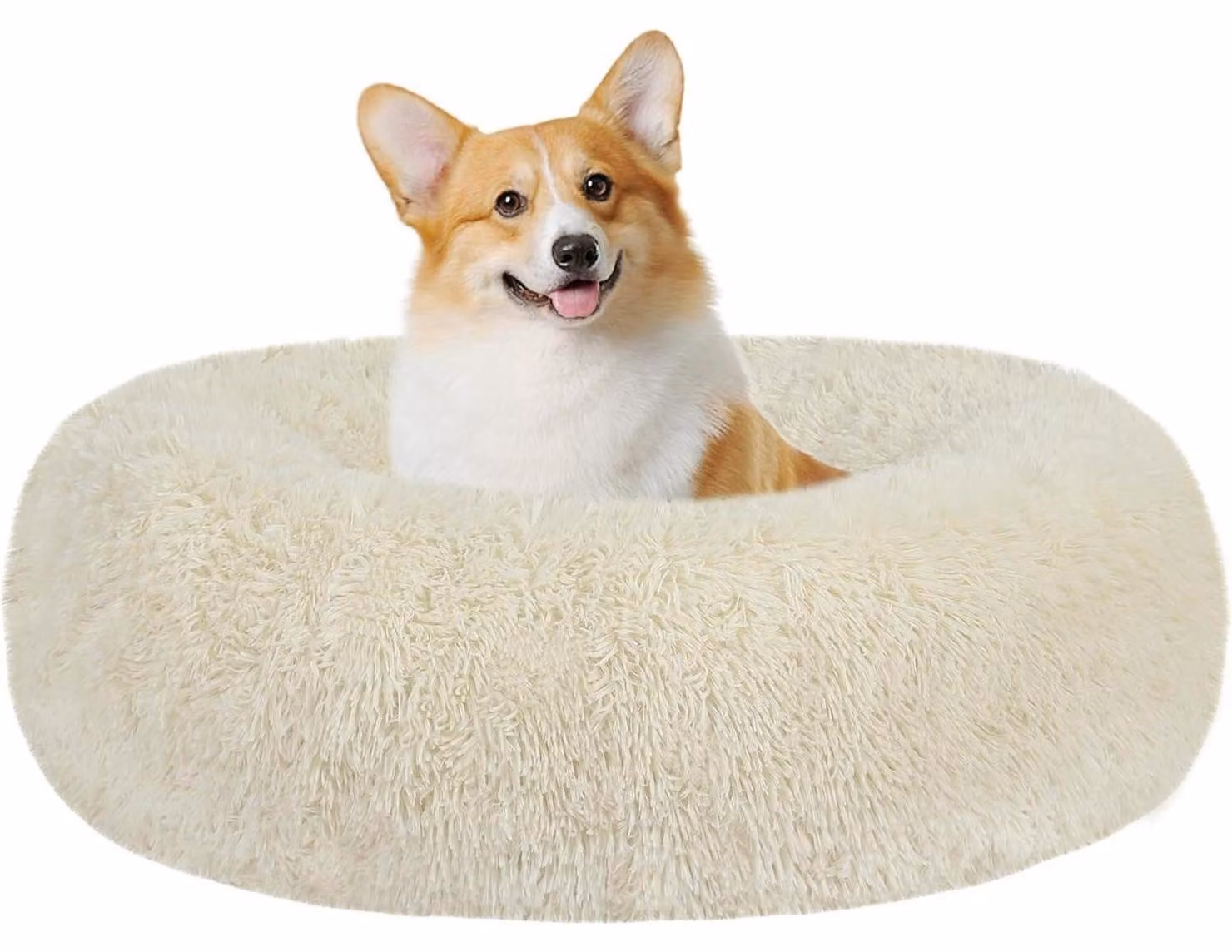 Cuccia rotonda per cani, con rivestimento in peluche, lavabile, diametro 70 cm, color beige