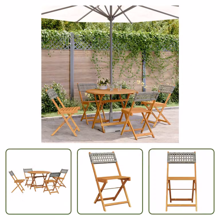 The Living Store Set da pranzo da giardino 5 pezzi in rattan sintetico grigio e legno massello