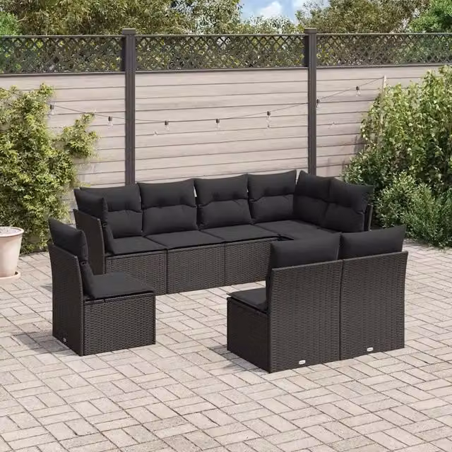 Set Divani da Giardino con Cuscini 8 pz Nero in Polyrattan 3217755