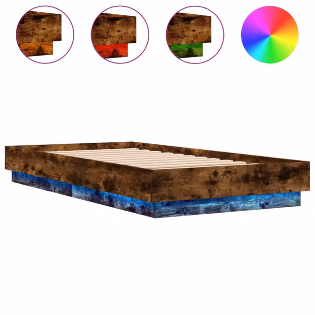 Letto singolo | Letto per adulti | Giroletto con LED Rovere Fumo 90x190 cm