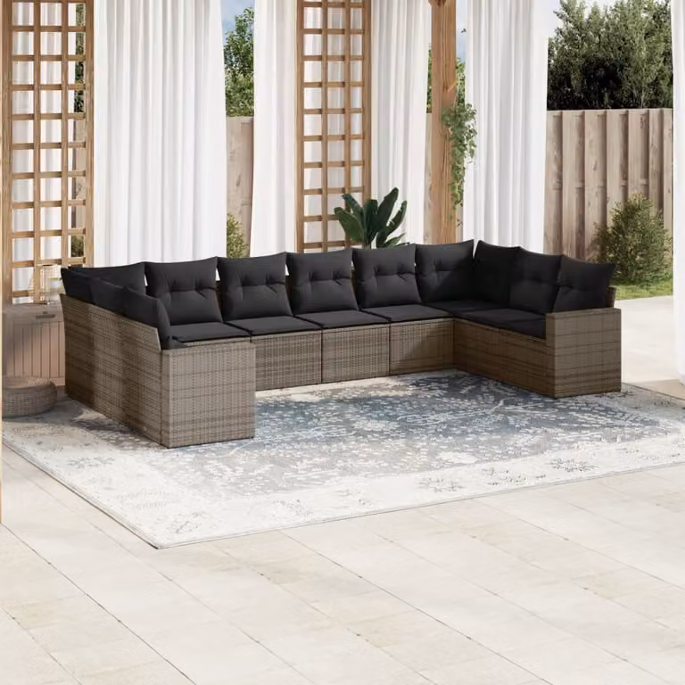 vidaXL Set Divano da Giardino a L 10 pz in Polyrattan Grigio con Cuscini Imbottiti e Coperture Rimosse