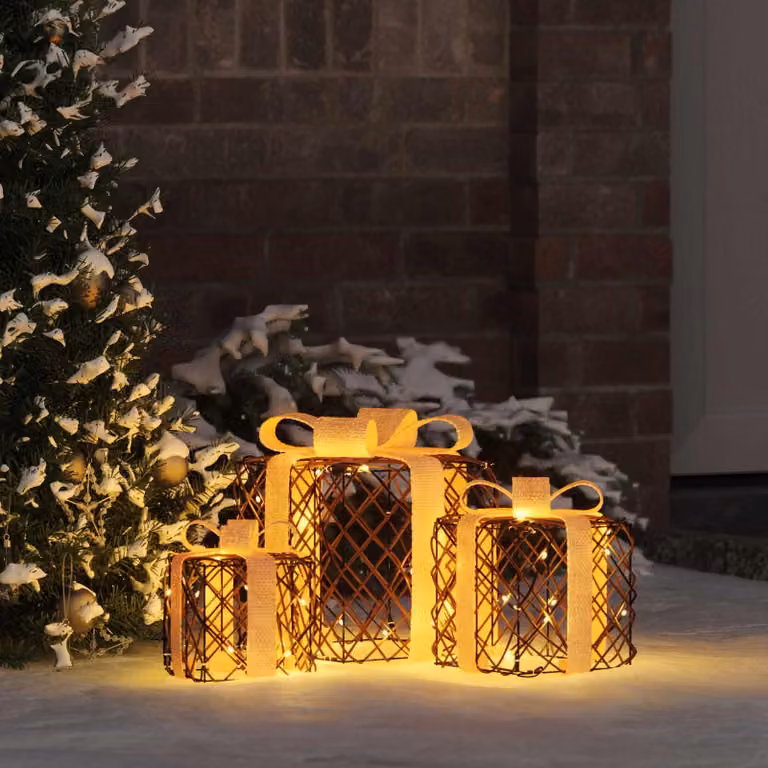 vidaXL Scatola regalo natalizia illuminata, 3 pezzi, 150 LED, luce bianca calda