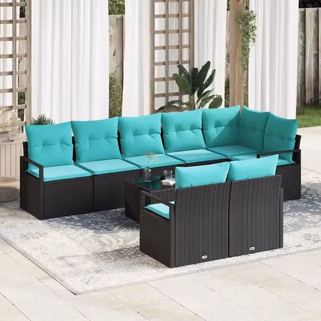 Set di divani 9 pz Nero polyrattan 3346446