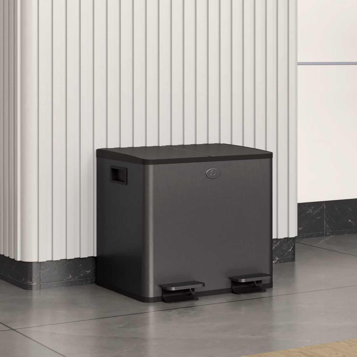 Bidone Immondizia a 2 Sezioni HOMCOM da 15L con Chiusura Silenziosa e Filtro Odori, Acciaio Inox e PP, Nero, L: 41.7 cm, P: 36.6 cm, H: 43.2 cm – 2