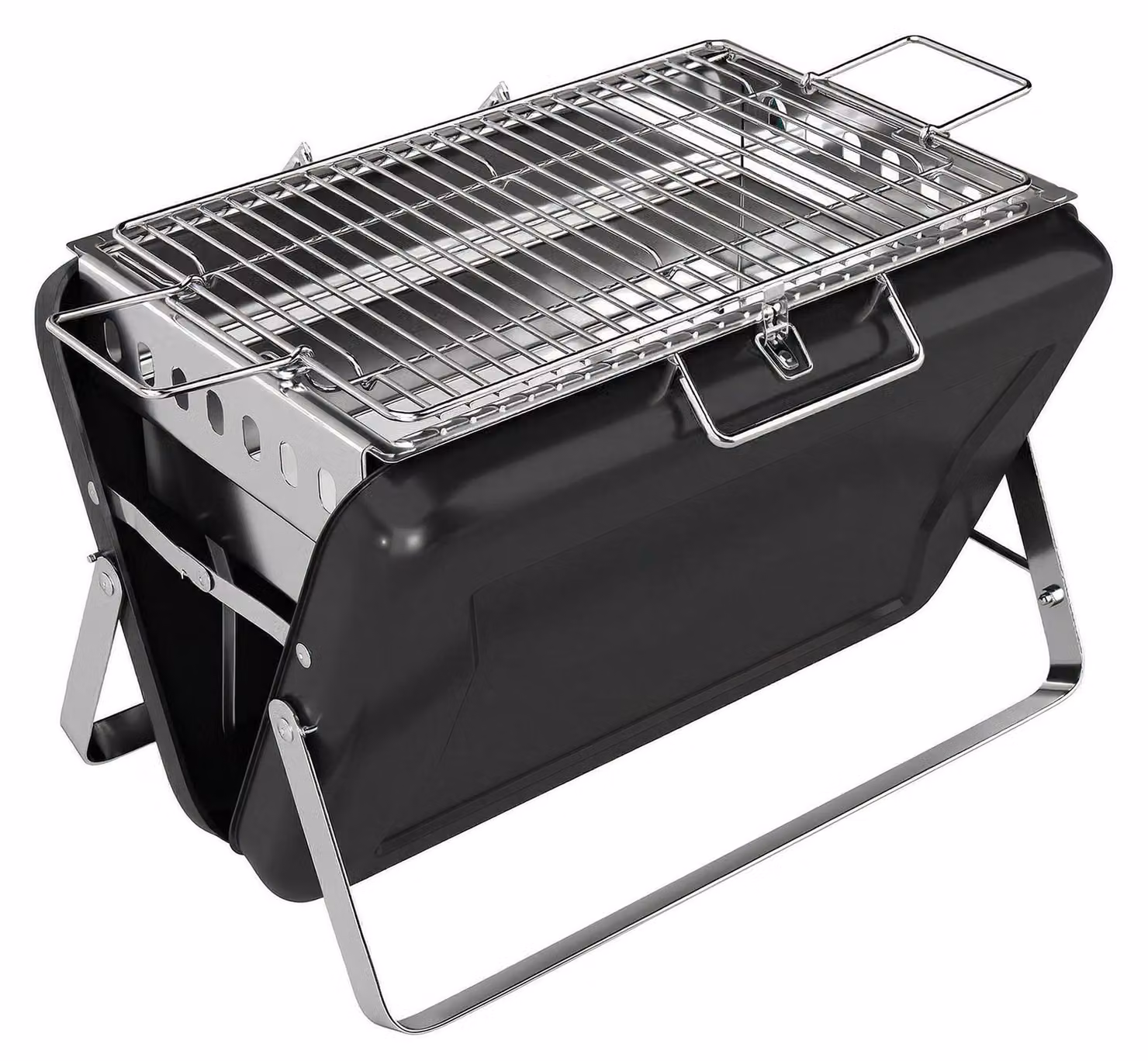 Griglia per barbecue e affumicatura a carbone con gambe pieghevoli | Colore: nero | Dimensioni: 28x40x25,5 cm