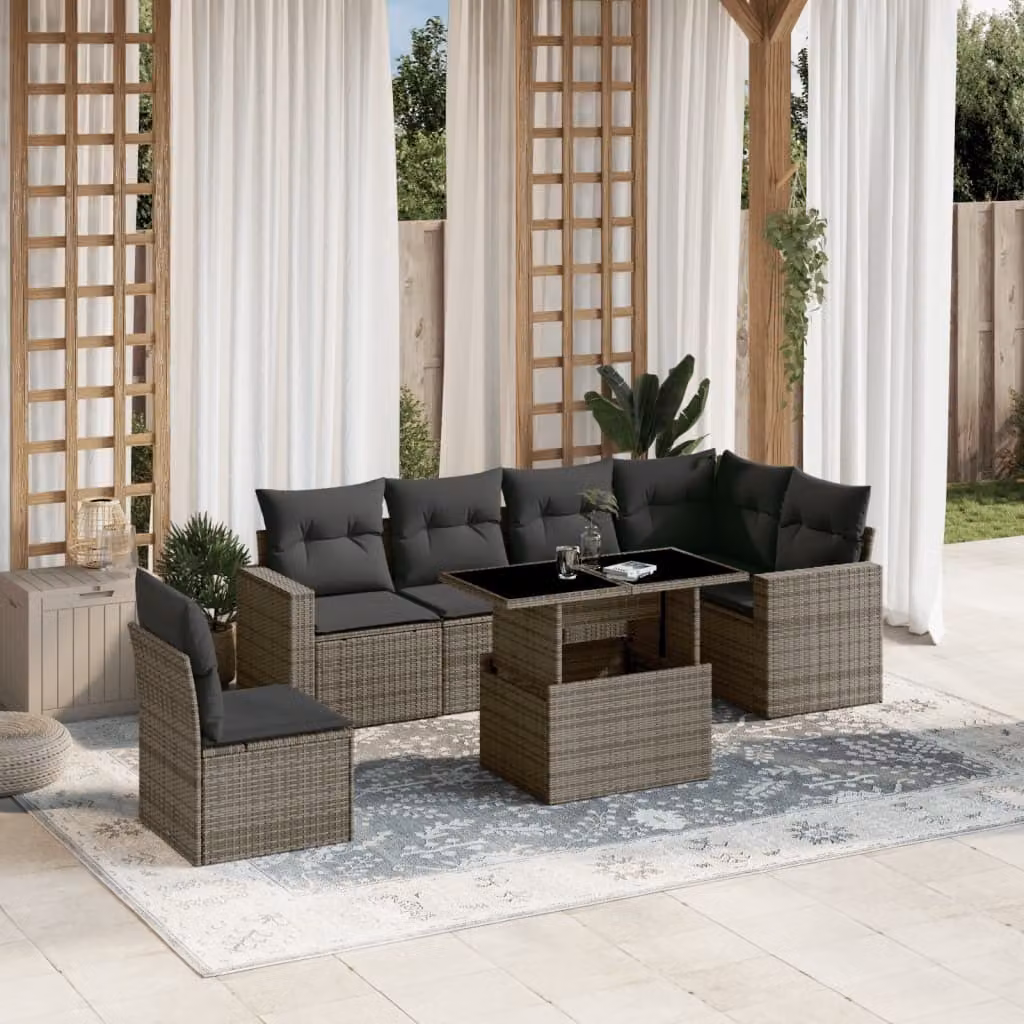 Maison Exclusive - Set Divani da Giardino 7 pz con Cuscini Grigio in Polyrattan