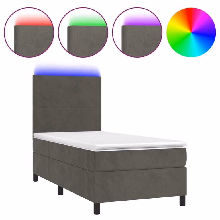 Letto a Molle con Materasso e LED Grigio Scuro 80x200cm Velluto