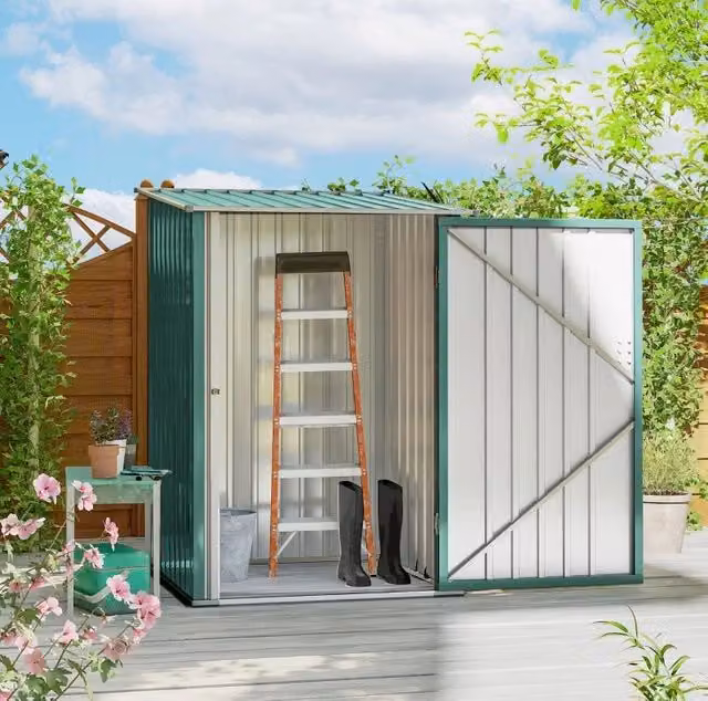 Casetta da giardino in metallo 100x103x160 cm; verde con porta chiudibile a chiave