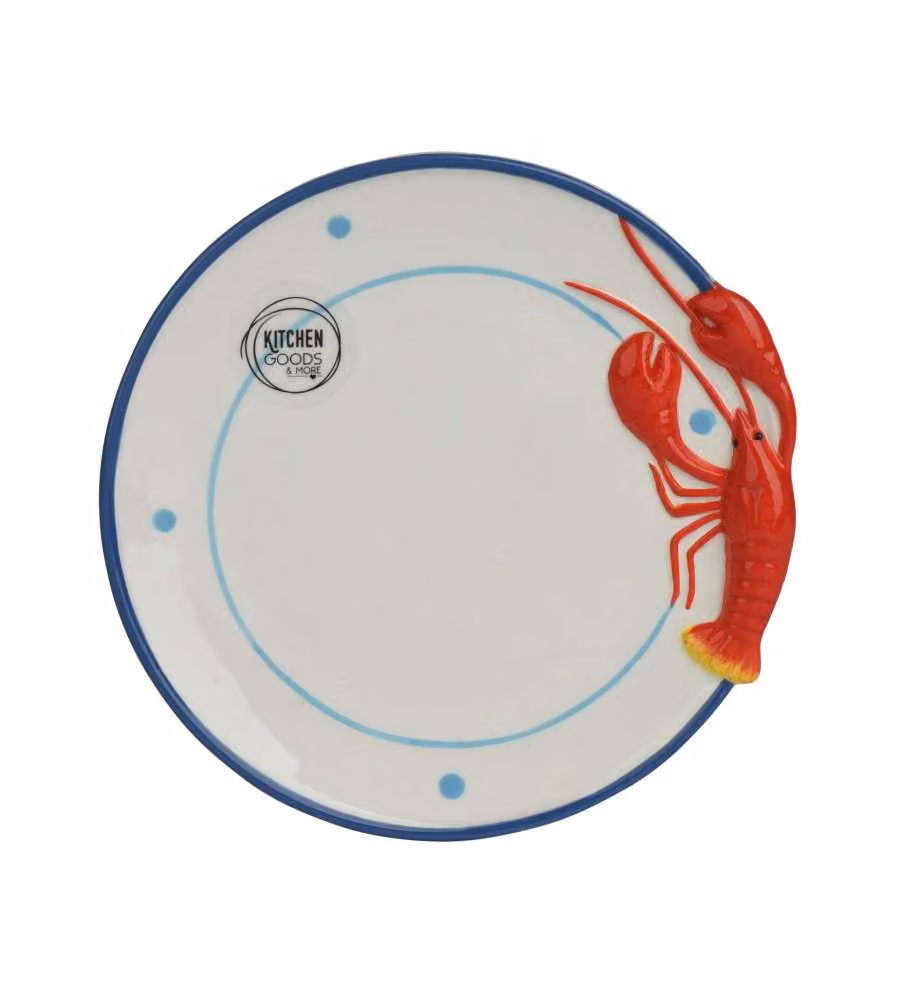 Kaemingk Piatto decorativo ceramica 16 cm motivo aragosta bianco rosso blu