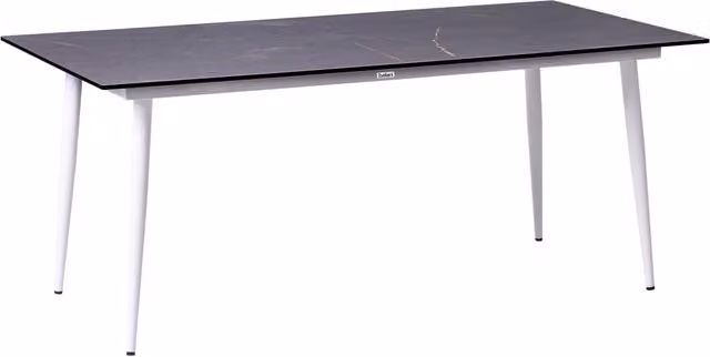 Tavolo da giardino con piano in HPL grigio scuro e struttura in alluminio bianco resistente ai raggi UV all'acqua per esterni, in stile moderno