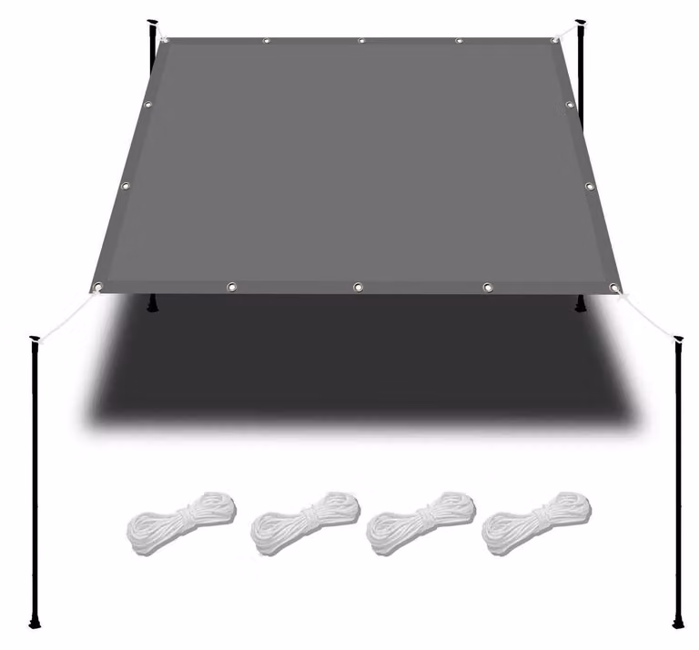 Tenda da sole quadrata, 1 x 2,5 metri, impermeabile, protezione UV, poliestere, grigio chiaro