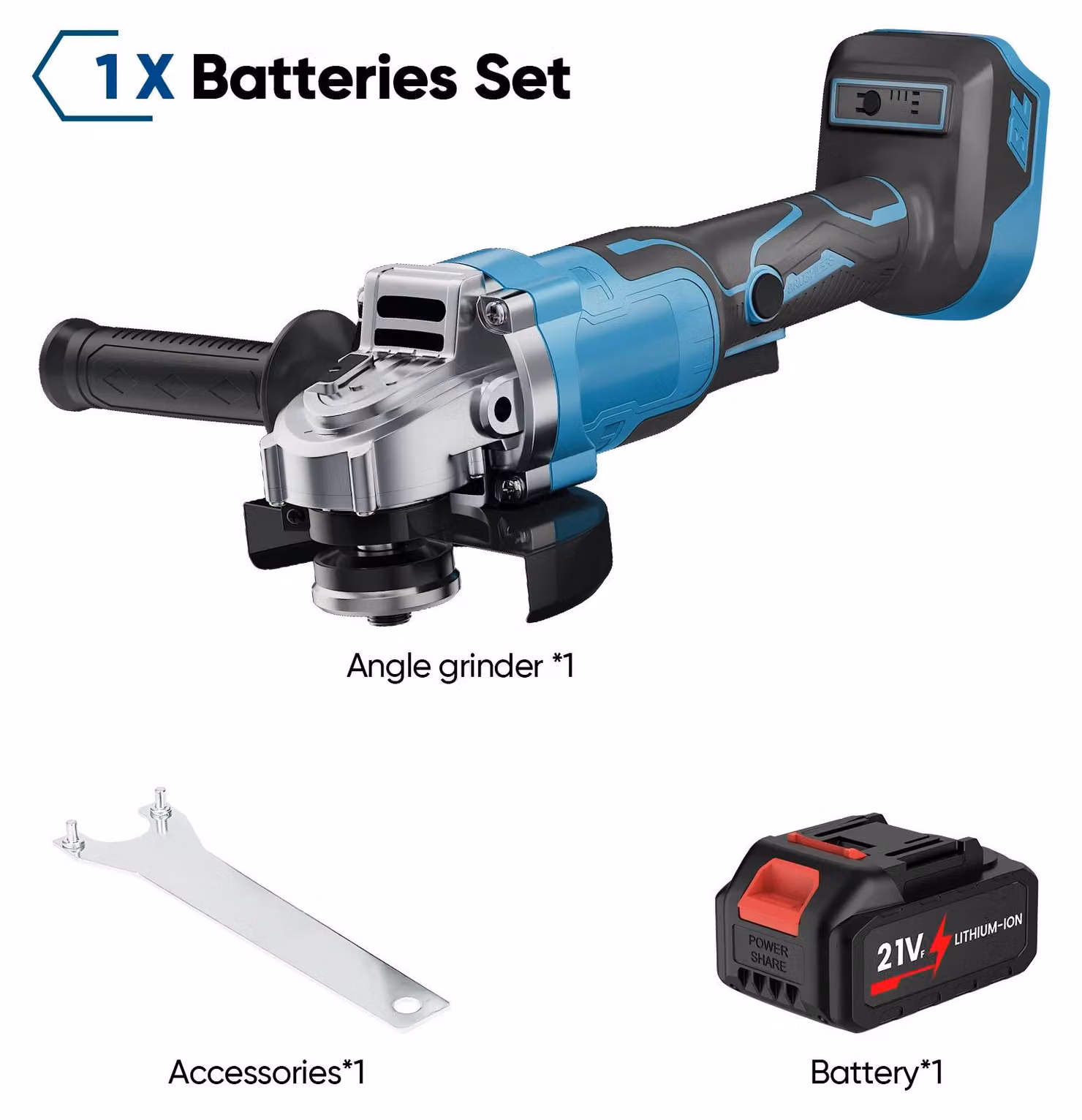 Smerigliatrice angolare a batteria - 125 mm - 21 V - senza spazzole - 3 velocità - 1 batteria - funzione di lucidatura
