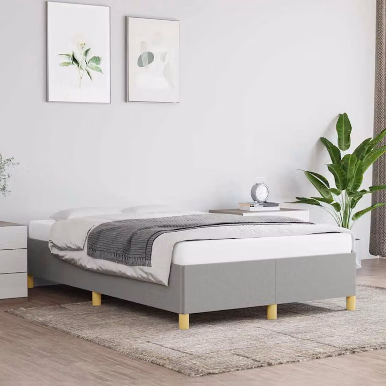 vidaXL Giroletto senza materasso in tessuto grigio con doghe in legno e struttura in pino L/P: 120 x 200 cm
