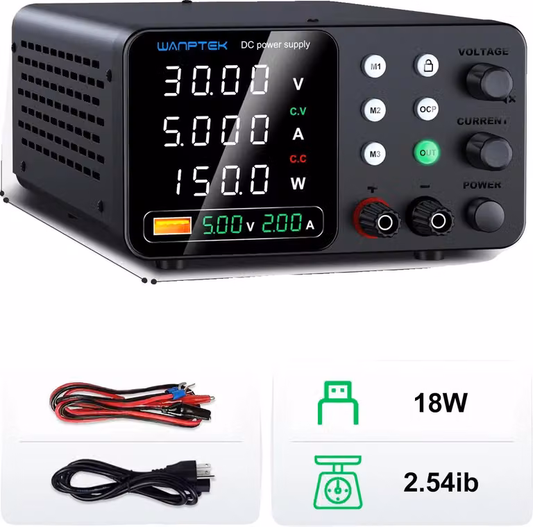 Alimentatore da laboratorio, tensione regolabile, multiple funzioni di protezione, modello TPS-C305, 30V, 5A
