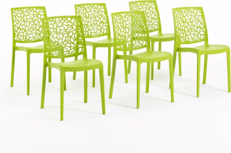 set di 6 sedie impilabili in polipropilene con fibra di vetro per uso esterno e giardino, bar e ristorante, cucina design moderno - ANNA - Lime