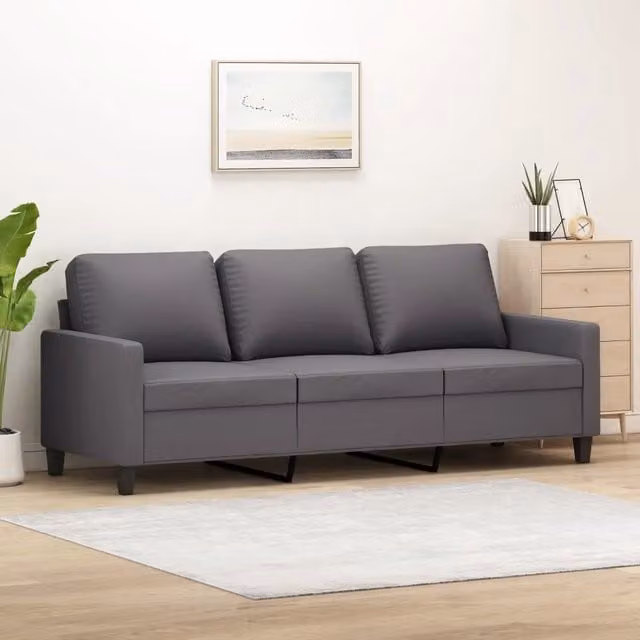 Divano a 3 posti moderno vidaXL in similpelle grigio con struttura in metallo L: 198 cm, P: 80 cm, H: 77 cm