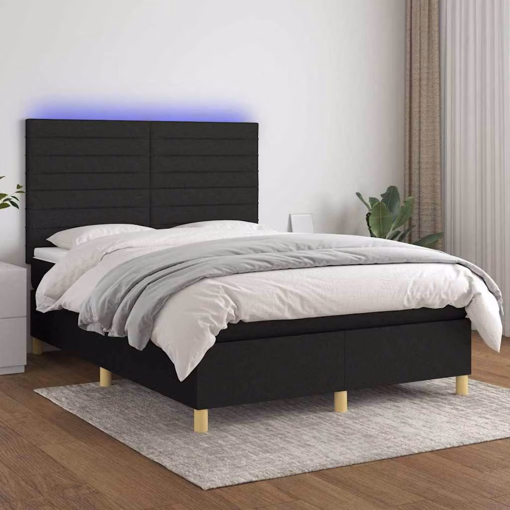 Letto a molle con materasso e illuminazione LED vidaXL in tessuto nero L: 140 cm, P: 200 cm – 1