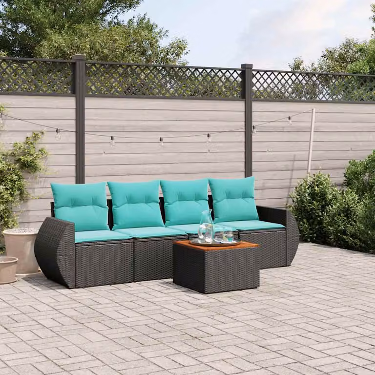 Set da giardino vidaXL in polyrattan nero composto da 5 pezzi con cuscini inclusi