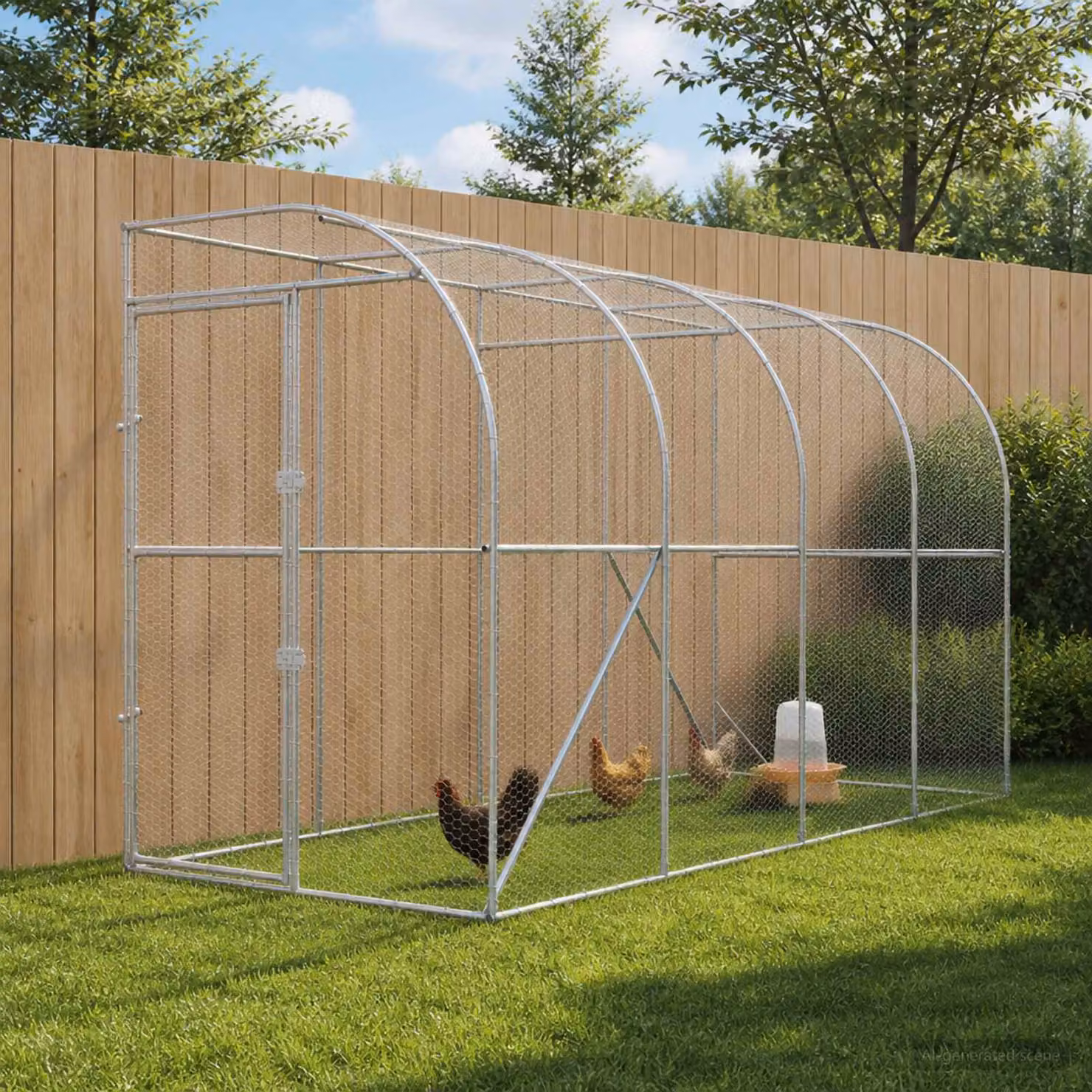 vidaXL Gabbia per Polli Contro il Muro Argento 600 x 150 x 215 cm