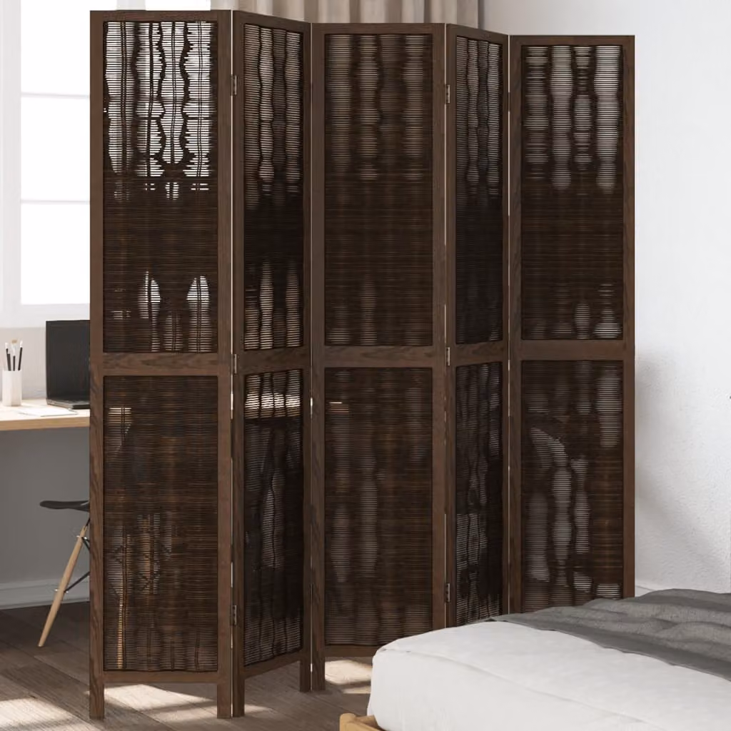 Divisorio Ambienti vidaXL con 5 Pannelli in Legno di Paulownia Massello Marrone Scuro H: 180 cm x L: 200 cm