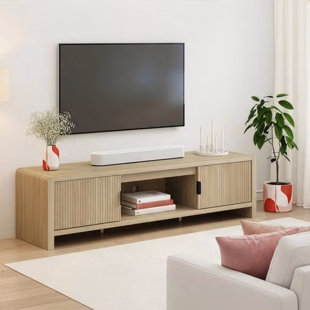 Mobile TV Lukkodso en.casa con 2 Ante e Vano Centrale Aperto, Effetto Rovere Beige, L/P/H: 150 x 40 x 40 cm