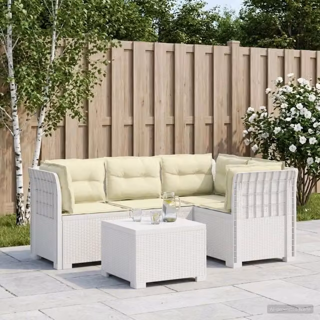 Divano da giardino 4 posti con cuscini aspetto rattan PP Bianco 3444022