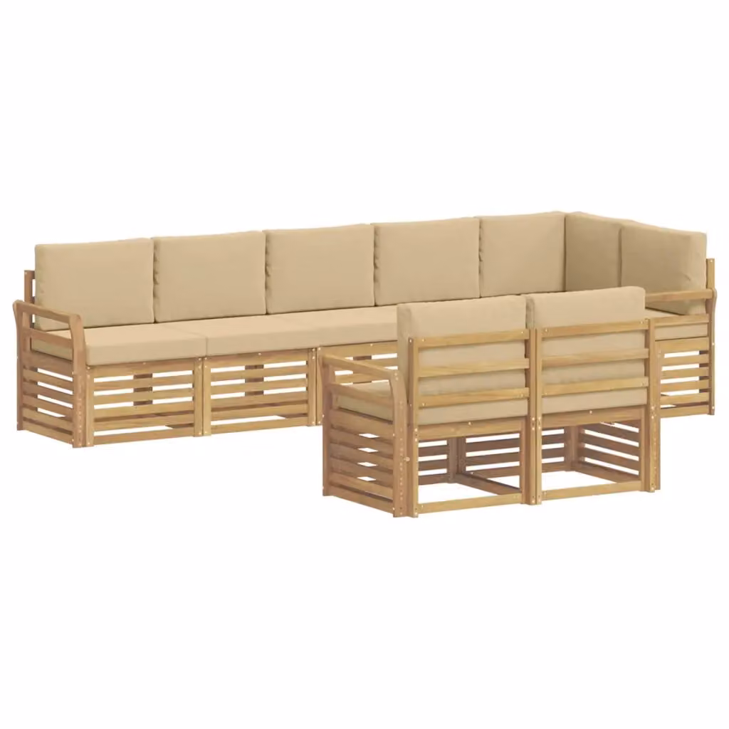 Set di divani da esterno vidaXL a forma di L composto da 8 pezzi in legno di acacia con cuscini bianchi e beige – 2