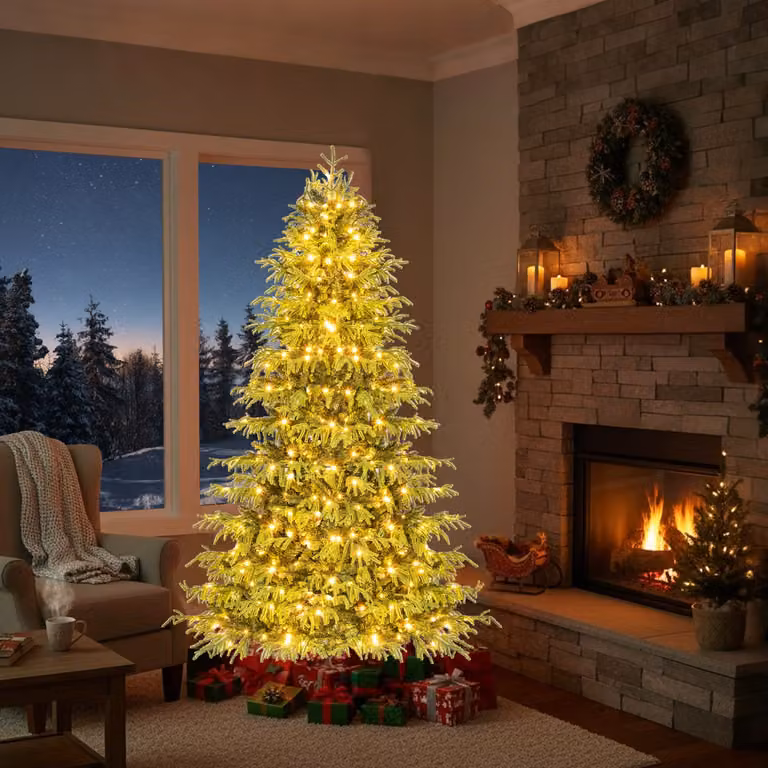 Albero di Natale artificiale Costway verde con 270 luci LED bianco caldo in metallo e PVC, altezza: 180 cm