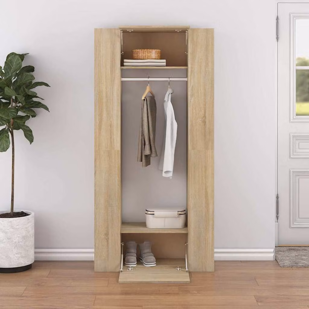 Set di 2 mobili da corridoio moderni vidaXL in legno color rovere marrone con ante a battente e ripiani interni