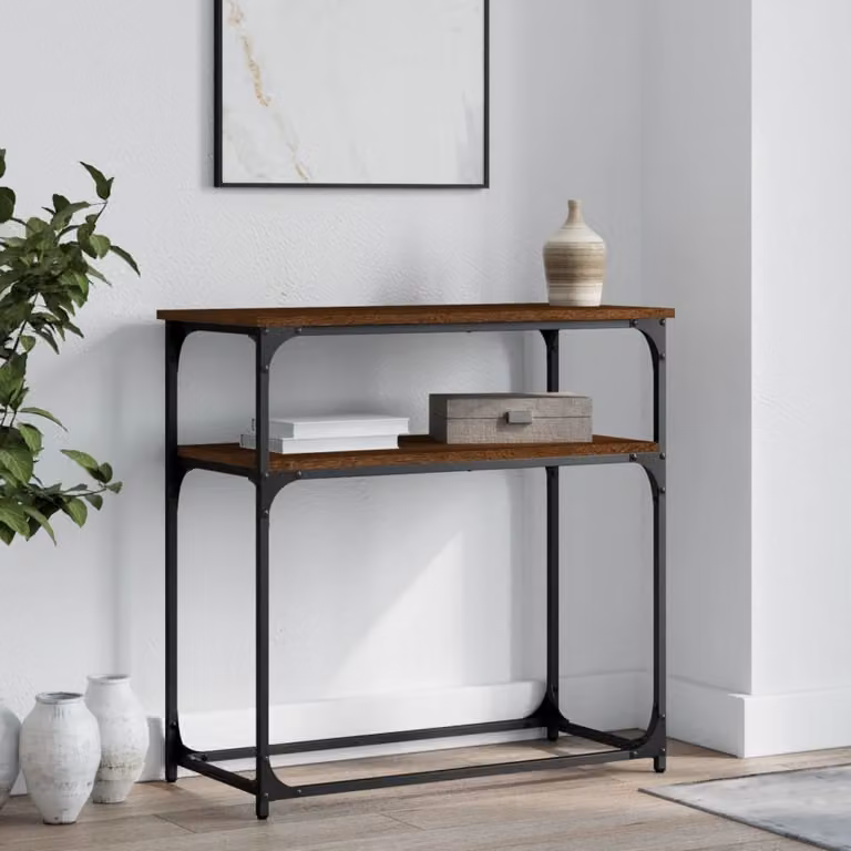 vidaXL Tavolino Consolle in Legno Multistrato Rovere Marrone L 75 cm, P 35,5 cm, H 75 cm