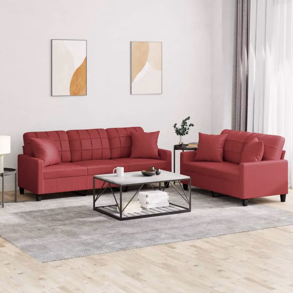 Set di 2 divani vidaXL in similpelle rossa con cuscini per il tuo soggiorno moderno