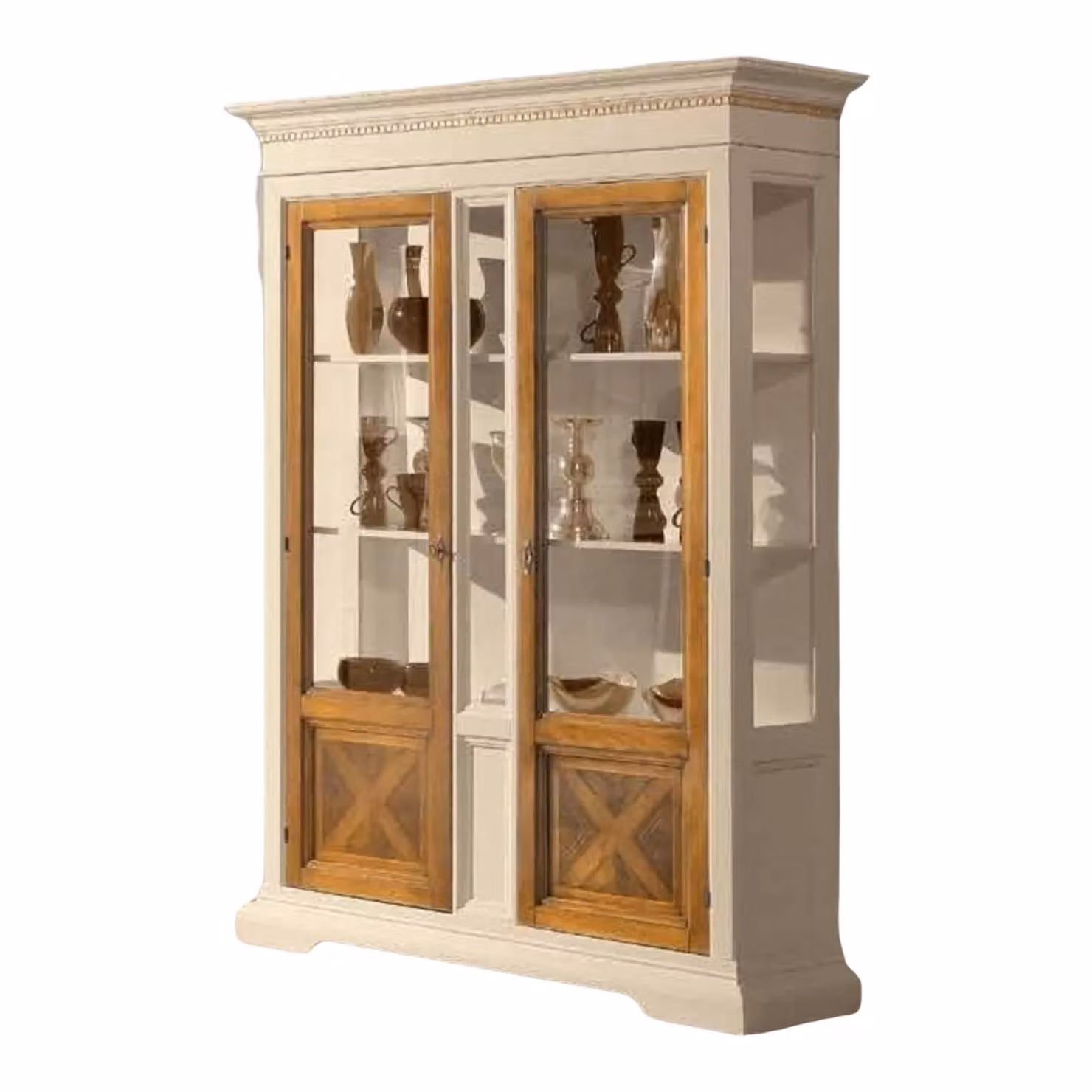 Vetrina classica con 2 ante in vetro Mobili2g in legno color avorio e noce L: 146 cm, P: 53 cm, H: 213 cm – 2