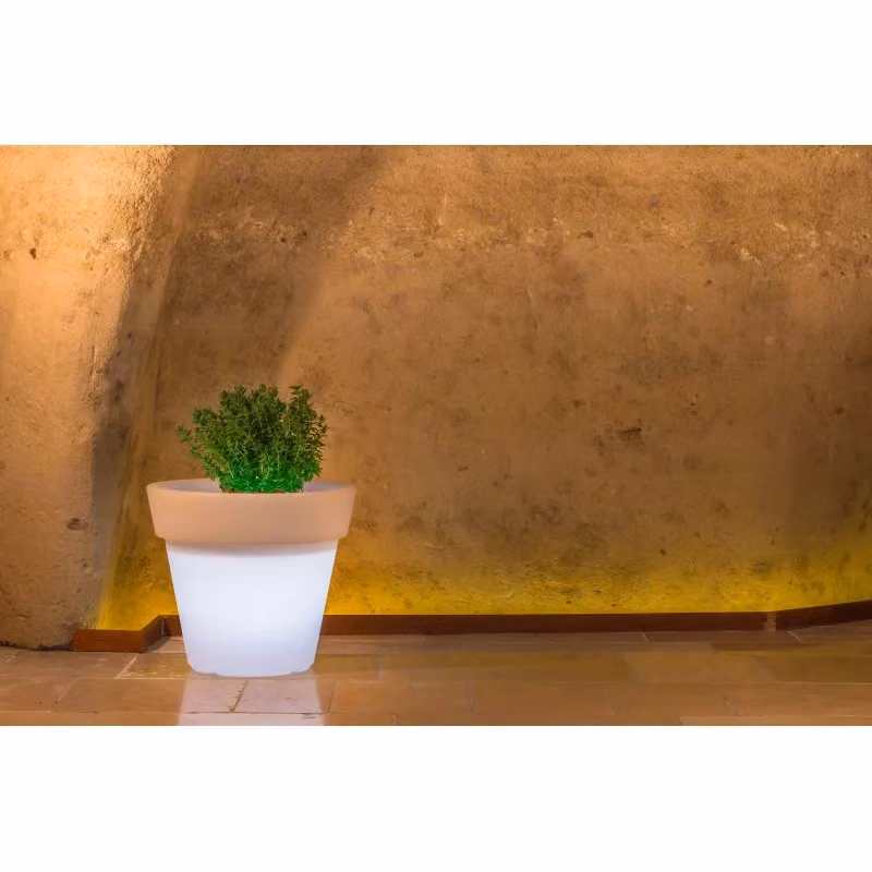 Vaso luminoso moderno di design in polimero con LED multicolor e ricarica solare per interno ed esterno Ø50 H44 cm – 2