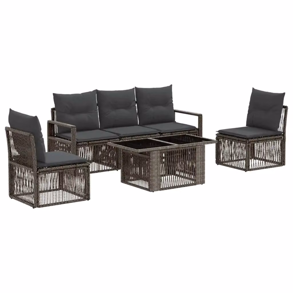 Set Divano da Giardino 6 Pezzi vidaXL in Polyrattan Grigio e Antracite con Tavolino e Cuscini – 2