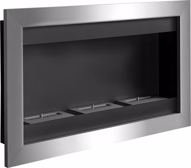 Camino a bioetanolo da parete HomCom in acciaio inox color argento con 3 bruciatori, L: 110 cm, H: 63 cm, P: 16 cm