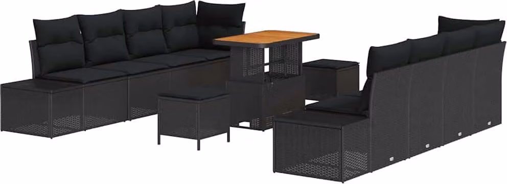 Set Divano da Giardino con cuscino 11 pcs Nero polyrattan