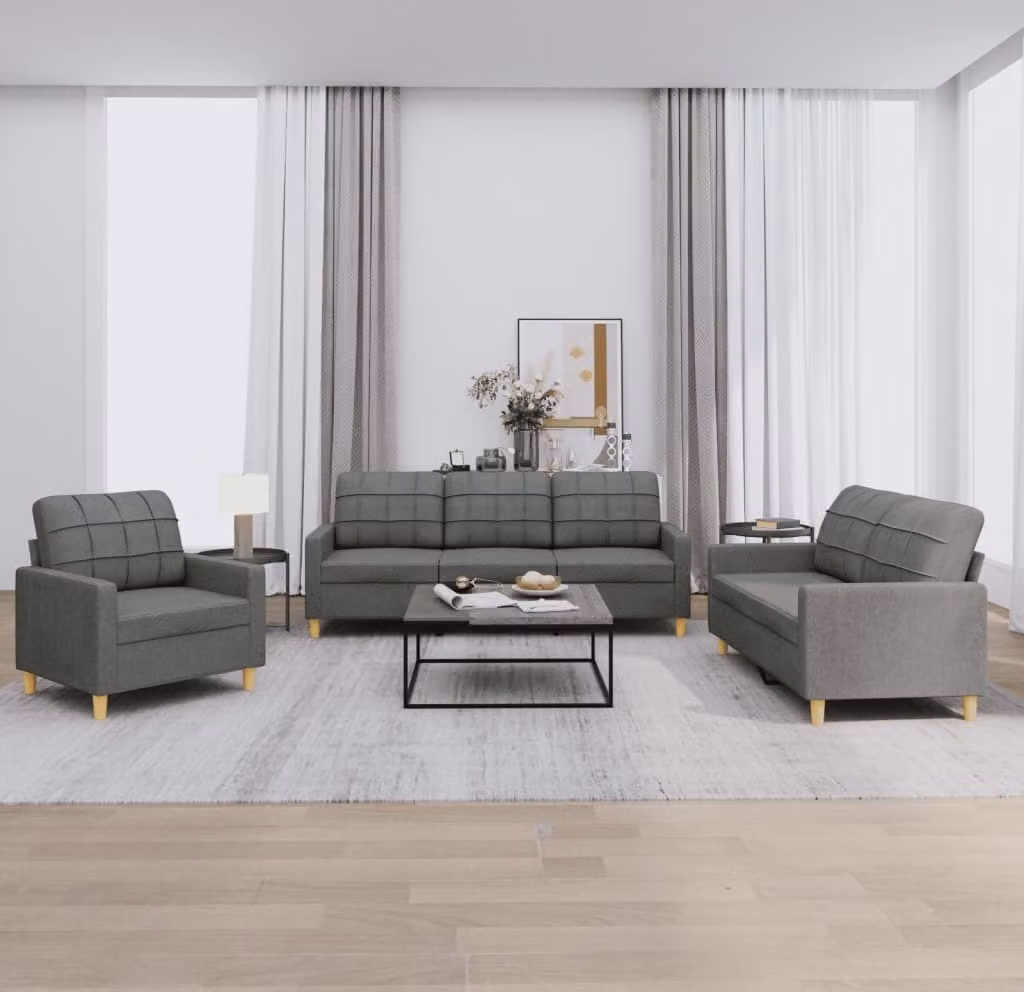 Maison Exclusive - Set divano a 3 pezzi con cuscini in tessuto grigio scuro