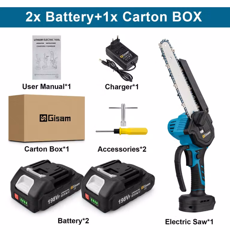 Troncatrice a batteria - Mini troncatrice - Motore brushless - Lame da 20 cm - Batteria da 18V - Set con 2 batterie - Ideale per tagliare legno e potare alberi in giardino