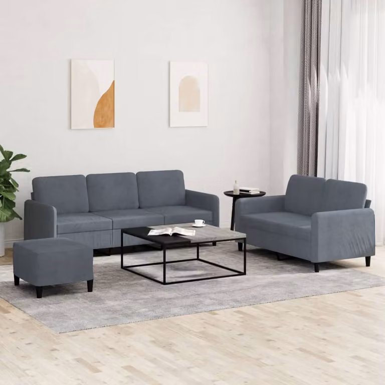 Maison Exclusive - Set divano 3 pezzi in velluto grigio scuro