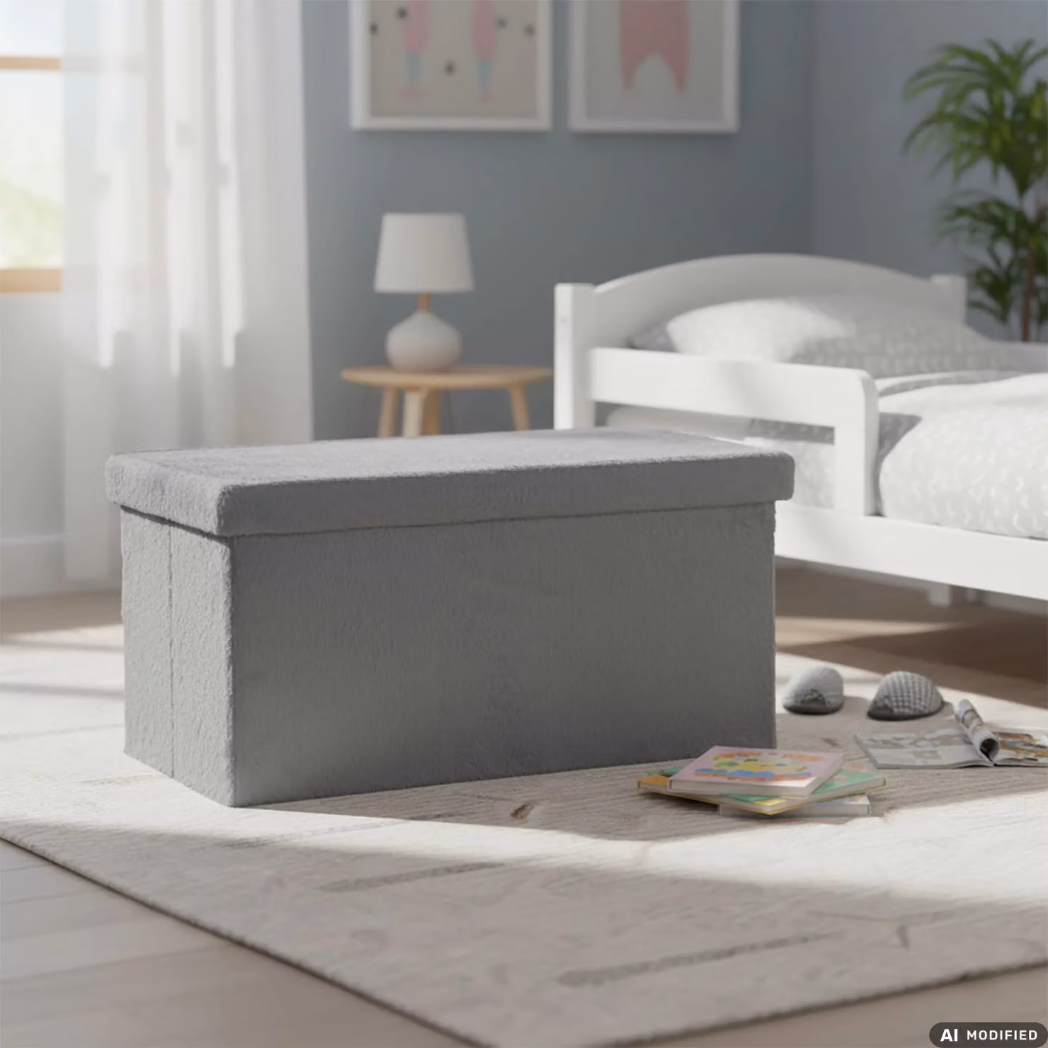 VESTIAMO CASA Pouf Contenitore in Pelliccia Sintetica Grigio L: 76 cm, P: 76 cm, H: 38 cm – 2