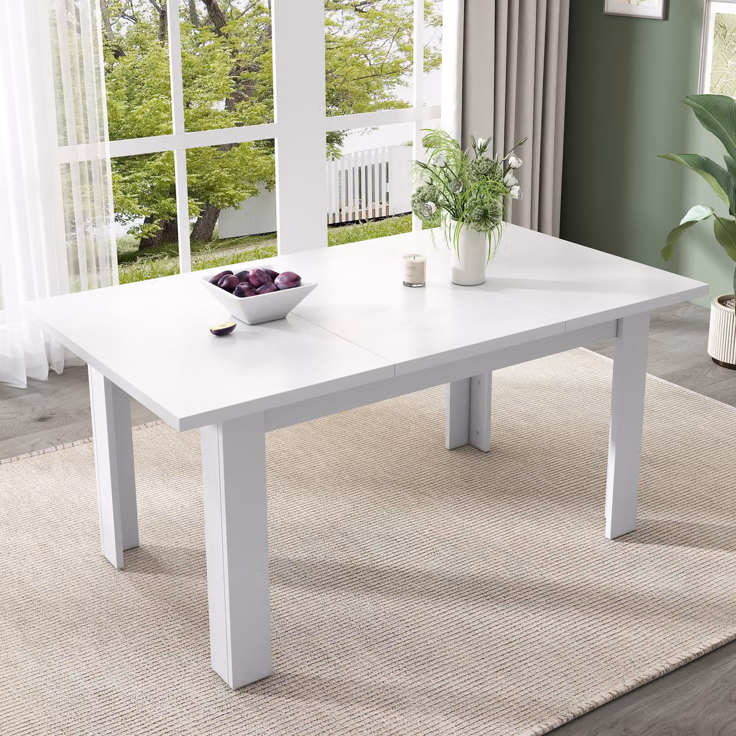 okwish: Tavolo da pranzo, tavolo da cucina, tavolo pieghevole con spazio contenitore, tavolino relax, spazio di archiviazione aperto, design compatto, colore bianco