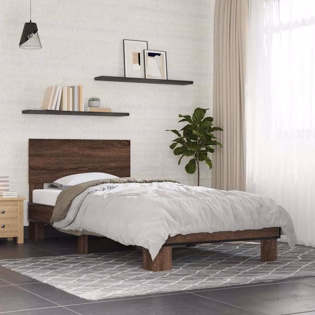 vidaXL Giroletto Rovere Marrone L/P: 90 x 190 cm in Legno e Metallo