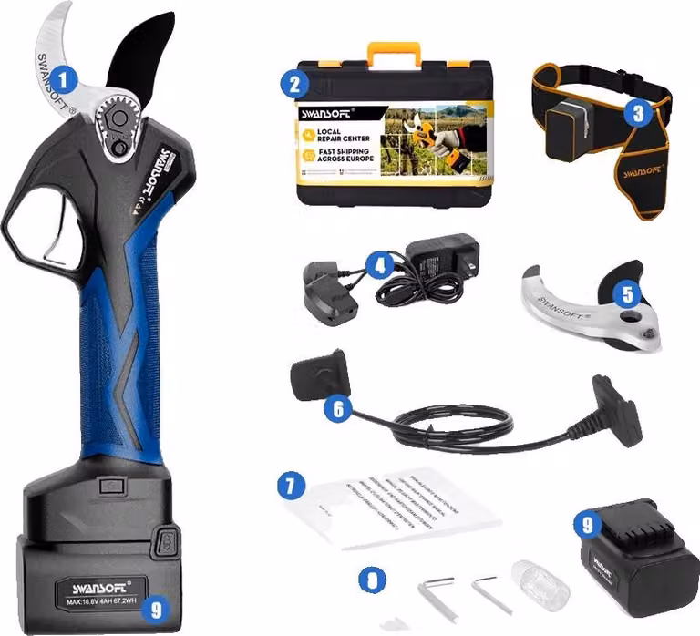 Potatore da giardino a batteria, taglio efficiente, design resistente, PRU36 blu, due batterie