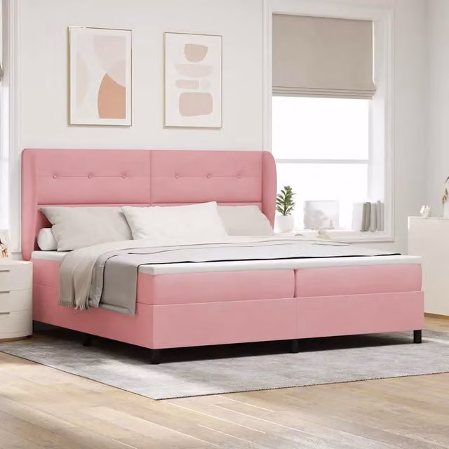 Letto Ibrido con Testiera in Velluto Rosa vidaXL L/P/H: 200 x 200 x 280 cm – 1