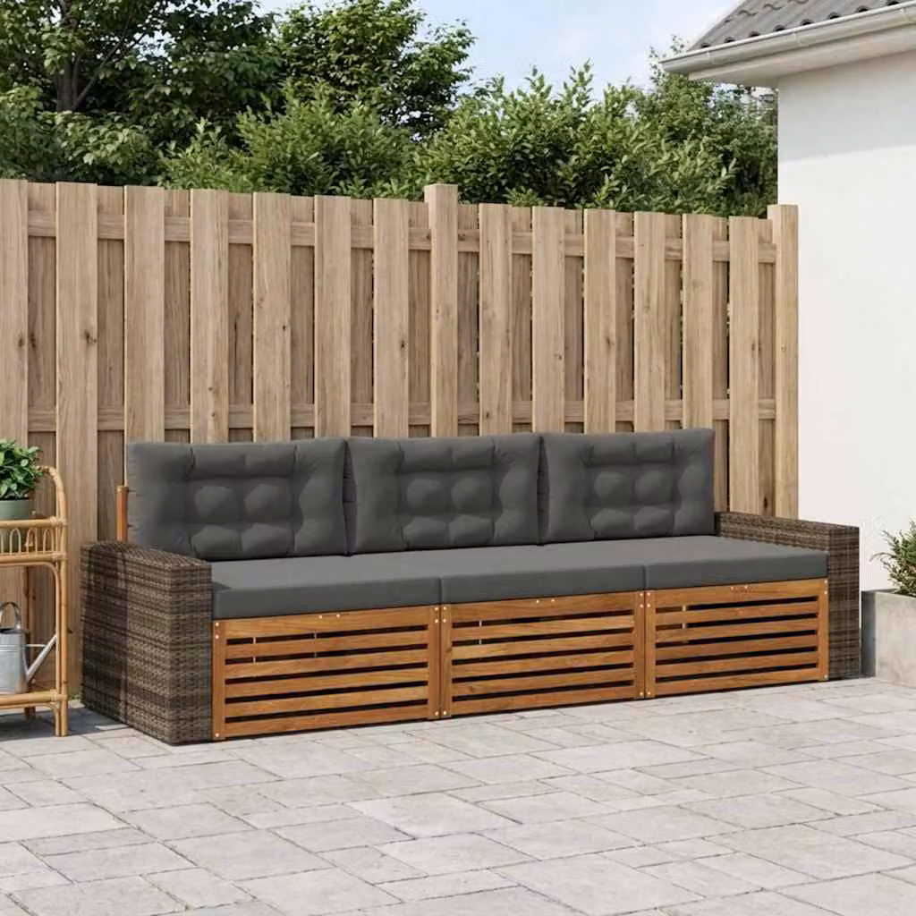 Set di divani da esterno vidaXL 3 pz in legno di acacia con cuscini beige e antracite