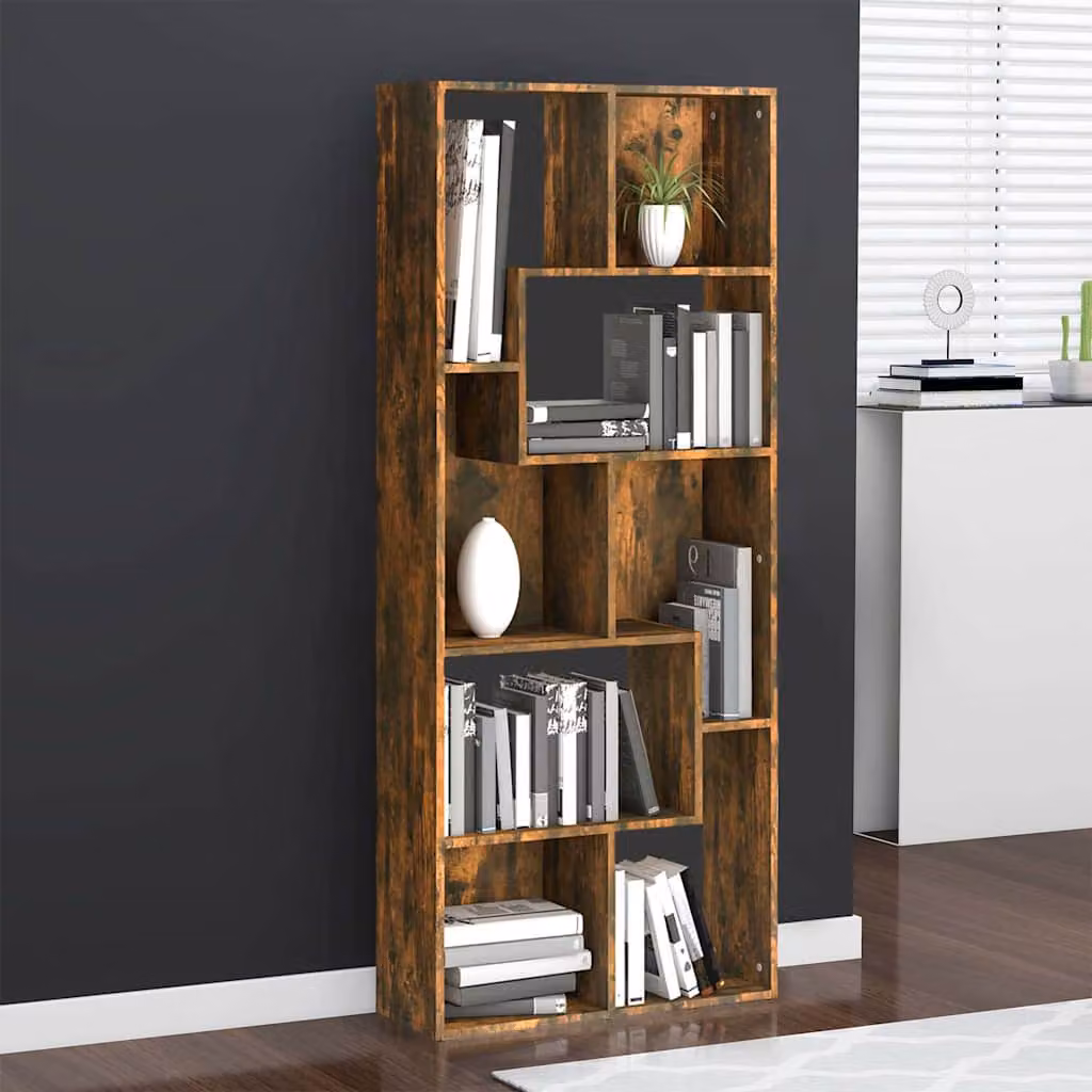 Libreria moderna vidaXL in legno di rovere color marrone con pannello posteriore L 67 cm, P 24 cm, H 161 cm