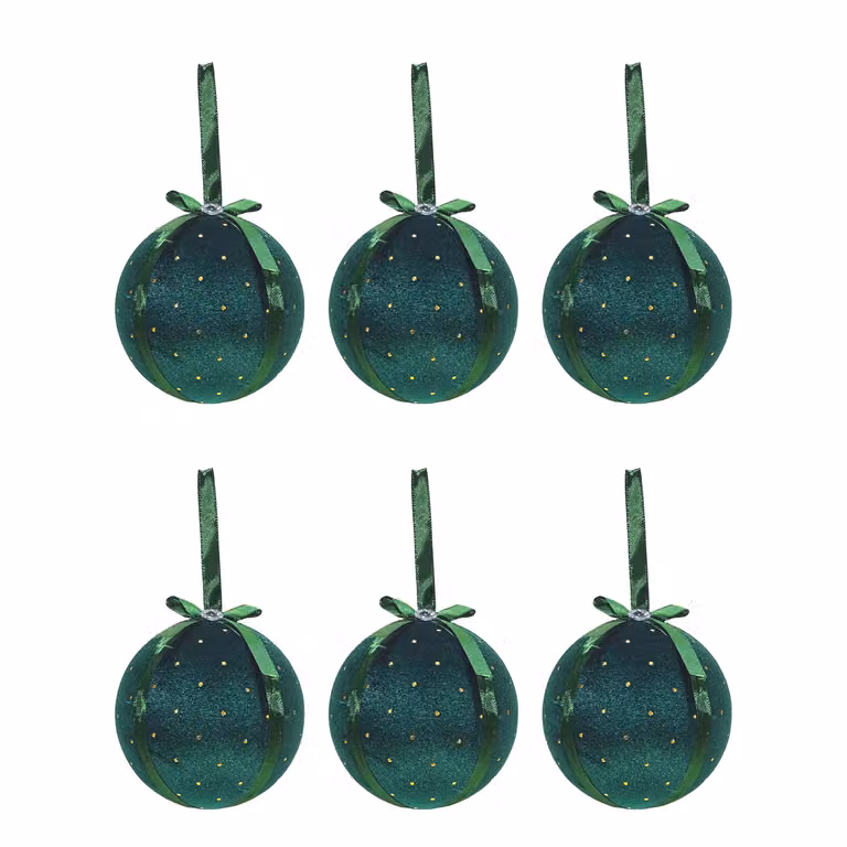 VESTIAMO CASA Set di 6 palline di Natale in tessuto verde e oro effetto velluto, diametro: 8 cm