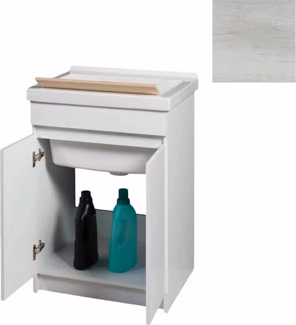 Mobile Lavatoio in Ceramica 2 Ante con Strofinatoio in Legno Massello 60x50x86A cm Olmo Bianco